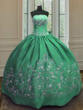  Sleeveless Floor Length Embroidery Lace Up Sweet 16 Dresses with Green