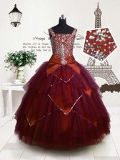 Affordable Fuchsia Child Pageant Dress Party and Wedding Party with Beading and Belt Straps Sleeveless Lace Up
