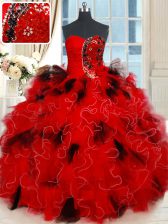 Cheap Black and Red Lace Up Sweetheart Beading and Ruffles and Sequins Sweet 16 Dresses Tulle Sleeveless