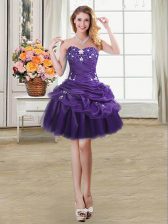 Fine Purple Ball Gowns Organza Sweetheart Sleeveless Beading and Appliques and Pick Ups Mini Length Lace Up Homecoming Dress