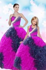  Multi-color Taffeta Lace Up Sweet 16 Dresses Sleeveless Floor Length Sequins and Pick Ups