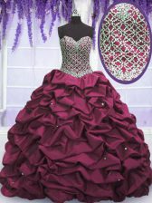 Great Burgundy Sweetheart Neckline Beading and Sequins and Pick Ups Sweet 16 Quinceanera Dress Sleeveless Lace Up