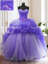 Charming Sleeveless Sweep Train Lace Up With Train Beading and Ruffled Layers Quinceanera Dresses