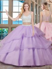  Lavender Sleeveless Brush Train Beading With Train Quinceanera Gown
