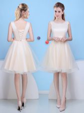 Flare Scoop Sleeveless Tulle Dama Dress Bowknot Lace Up
