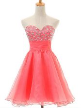  Watermelon Red A-line Beading Dress for Prom Zipper Organza Sleeveless