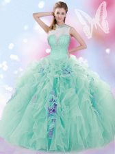 New Arrival Beading and Ruffles 15 Quinceanera Dress Apple Green Lace Up Sleeveless Floor Length