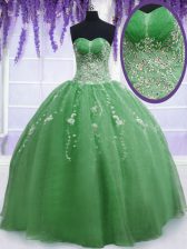 Attractive Green Zipper Quinceanera Dress Beading Sleeveless Floor Length