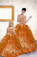 Fashionable Pick Ups Floor Length Orange Sweet 16 Quinceanera Dress Strapless Sleeveless Lace Up