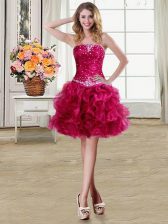 Popular Mini Length Ball Gowns Sleeveless Fuchsia Prom Dresses Lace Up