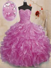  Lilac Lace Up Sweetheart Beading and Ruffles Quinceanera Dresses Organza Sleeveless