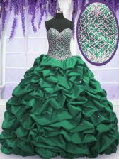 Attractive Beading and Sequins and Pick Ups Quinceanera Gowns Dark Green Lace Up Sleeveless Floor Length