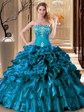  Organza Sleeveless Floor Length Quinceanera Dress and Embroidery and Ruffles