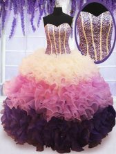  Multi-color Quinceanera Dresses Military Ball and Sweet 16 and Quinceanera with Beading and Ruffled Layers Sweetheart Sleeveless Lace Up