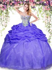 Luxurious Pick Ups Lavender Sleeveless Organza Lace Up Quinceanera Dress for Military Ball and Sweet 16 and Quinceanera