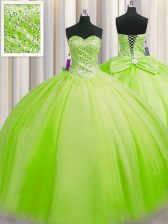 Fantastic Big Puffy Ball Gowns Tulle Sweetheart Sleeveless Beading Floor Length Lace Up Quince Ball Gowns