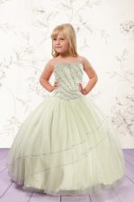 Fantastic Tulle Sleeveless Floor Length Kids Pageant Dress and Beading