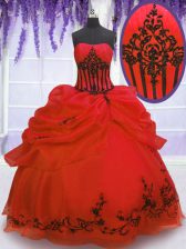 Fabulous Pick Ups Ball Gowns Quinceanera Gowns Red Strapless Organza Sleeveless Floor Length Lace Up