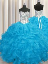  Long Sleeves Lace Up Floor Length Beading and Ruffles Vestidos de Quinceanera