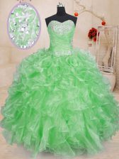 Trendy Ball Gowns Organza Sweetheart Sleeveless Beading and Ruffles Floor Length Lace Up 15th Birthday Dress