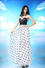  Halter Top Beading and Sequins and Ruching White And Black Side Zipper Sleeveless Ankle Length