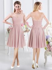  Pink Court Dresses for Sweet 16 Prom and Party and Wedding Party with Lace and Ruching Scoop Cap Sleeves Zipper