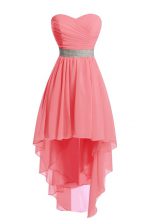  High Low Watermelon Red Prom Party Dress Sweetheart Sleeveless Lace Up