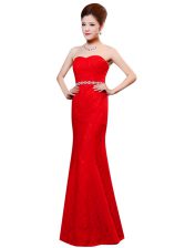  Red Sleeveless Lace Zipper Homecoming Dress for Prom and Party