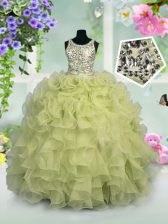 Super Light Yellow Little Girls Pageant Dress Wholesale Party and Wedding Party with Ruffles and Sequins Scoop Sleeveless Zipper