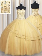 High End Tulle Sleeveless Floor Length Sweet 16 Dress and Beading and Sequins