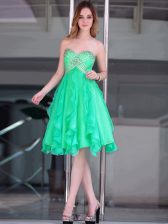 Fitting Green A-line Beading Homecoming Dress Zipper Organza Sleeveless Floor Length