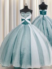 Charming Spaghetti Straps Floor Length Ball Gowns Half Sleeves Teal Quinceanera Gown Lace Up