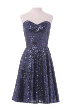 Fancy Navy Blue Sleeveless Knee Length Sequins Lace Up 