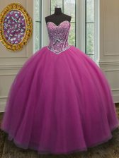 Sophisticated Sleeveless Tulle Floor Length Lace Up Quinceanera Dresses in Lilac with Beading