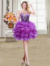 Ideal Organza Sleeveless Mini Length Prom Evening Gown and Beading and Ruffles
