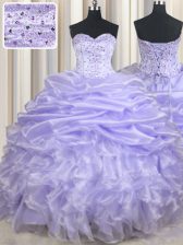 Artistic Sleeveless Lace Up Floor Length Beading and Ruffles and Pick Ups Ball Gown Prom Dress