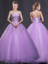  Lavender Sleeveless Floor Length Appliques Lace Up Vestidos de Quinceanera