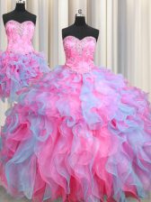  Three Piece Sweetheart Sleeveless Lace Up 15th Birthday Dress Multi-color Organza
