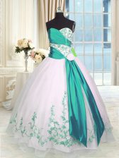New Style White Ball Gowns Organza Sweetheart Sleeveless Embroidery and Sashes ribbons Floor Length Lace Up Vestidos de Quinceanera
