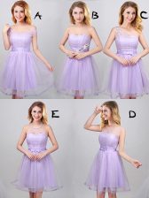 Shining Off the Shoulder Lavender Sleeveless Tulle Lace Up Quinceanera Court Dresses for Prom and Party and Wedding Party