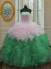 Best Selling Floor Length Multi-color Quinceanera Dresses Organza Sleeveless Beading and Ruffles