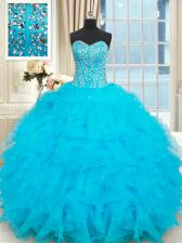  Organza Sweetheart Sleeveless Lace Up Beading and Ruffles Vestidos de Quinceanera in Baby Blue