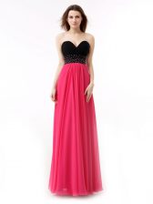  Pink And Black Prom Dress Prom with Beading and Ruffles Sweetheart Sleeveless Lace Up