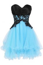  Sweetheart Sleeveless Lace Up Blue And Black Tulle