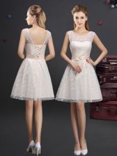  Champagne A-line Scoop Sleeveless Lace Knee Length Lace Up Lace and Appliques Quinceanera Dama Dress