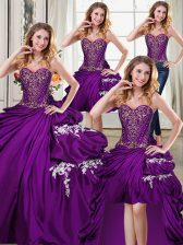  Four Piece Pick Ups Floor Length Purple Sweet 16 Dress Sweetheart Sleeveless Lace Up