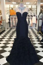 Best Mermaid Scoop Black Sleeveless Beading Side Zipper Dress for Prom
