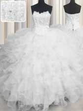 Fitting Scalloped Sleeveless Lace Up Floor Length Beading and Ruffles Quinceanera Gowns