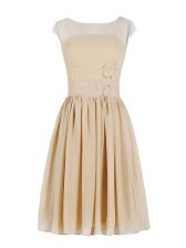 Adorable Scoop Cap Sleeves Chiffon Knee Length Zipper Dress for Prom in Champagne with Appliques and Ruching