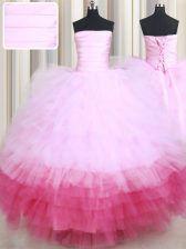 Traditional Tulle Sleeveless Floor Length Quince Ball Gowns and Ruffled Layers